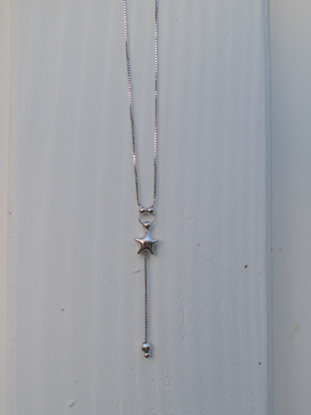 Italian 14K White Gold Star Lariat Necklace Box Chain